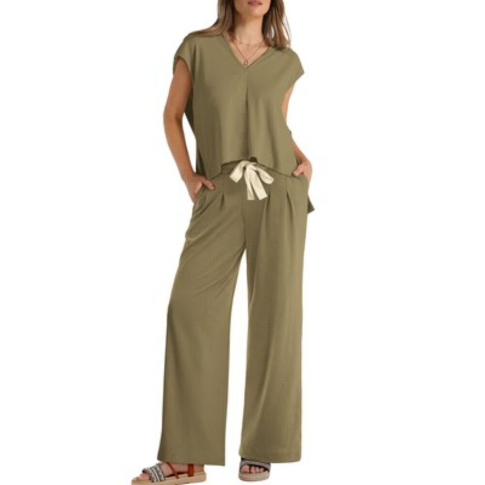 XIEERDUO Sleeveless Hooded Loose Wide Leg Set Sz S
